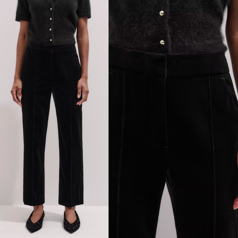 NWT ME+EM Trousers Italian Velvet Slim Crop Trouser Pants Black Size 10 - Picture 5 of 10
